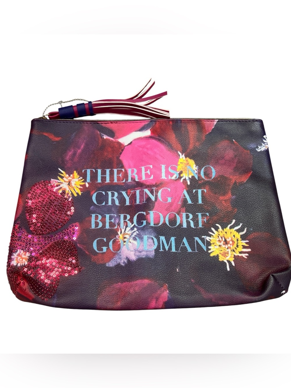 Bergdorf Goodman x Ashley Longshore Floral Statement Zip Pouch - Pink & Black